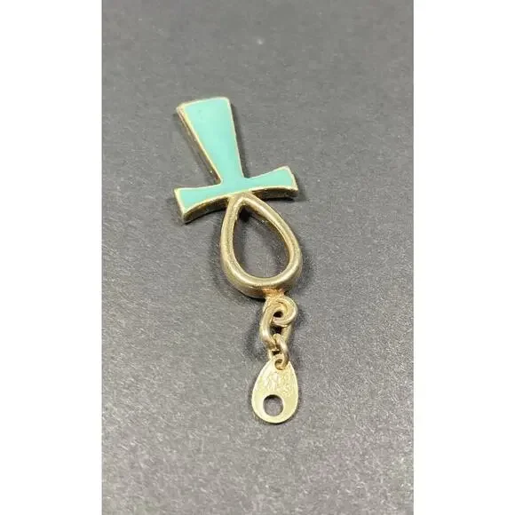Vintage 1970’s Gold Plated .925 Sterling Silver Ankh Pendant Cross Italy Enamel - Picture 4 of 14
